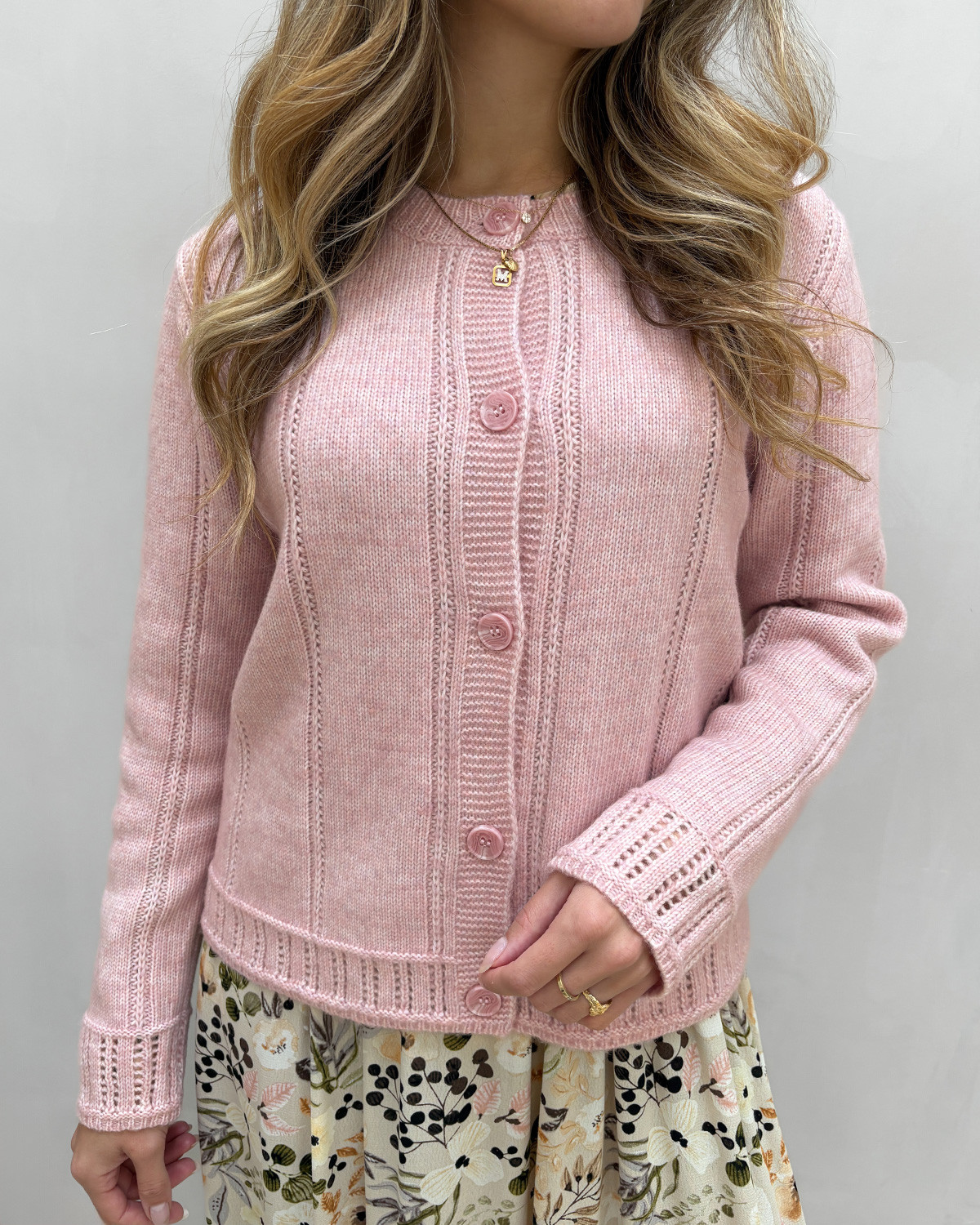 Pieces Pcorly Dawn Pink Ls O-Neck Knit Cardigan - XS - Lilla