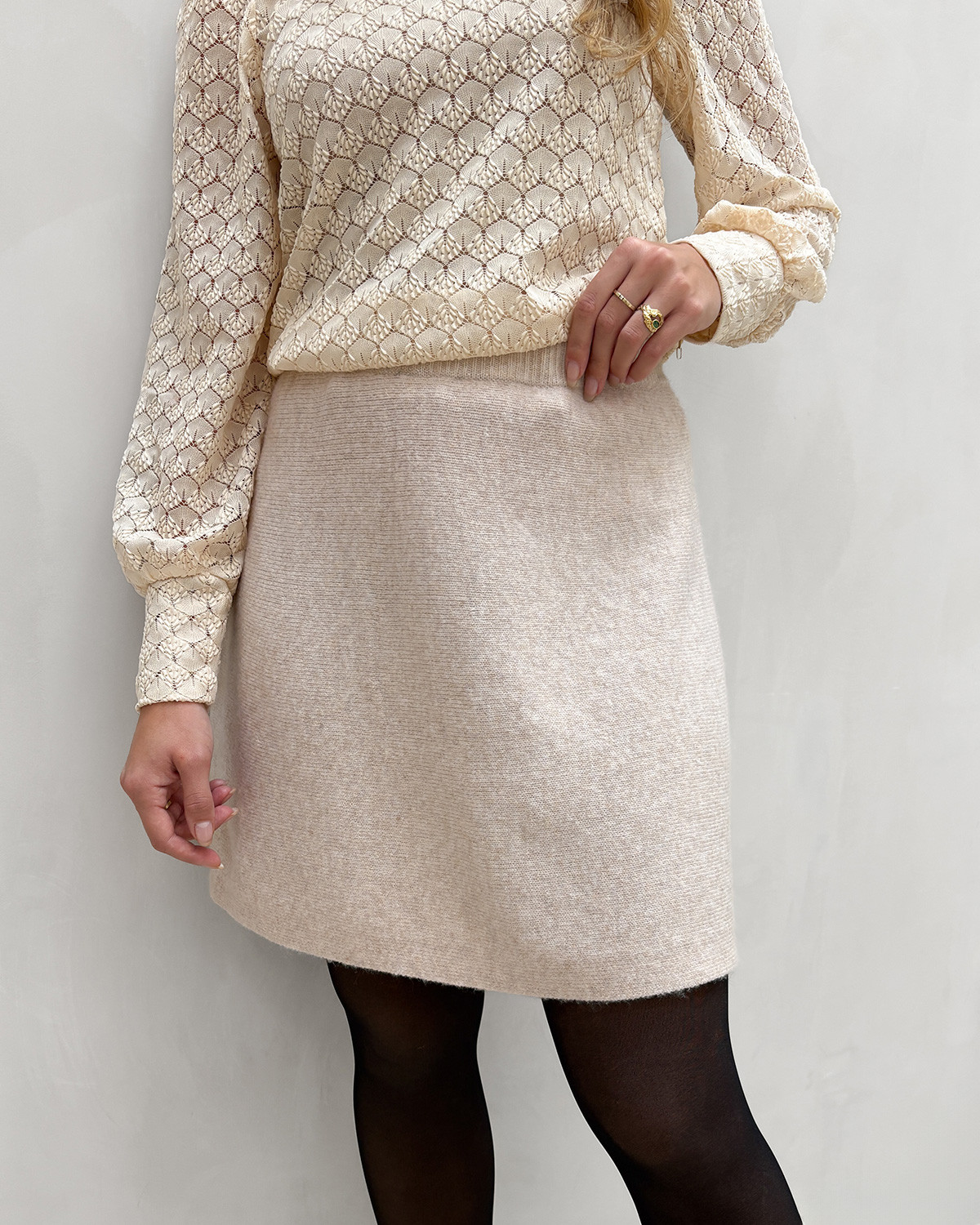 Pieces Pcmalou Silver Gray Hw Knit Skirt - XS - Beige