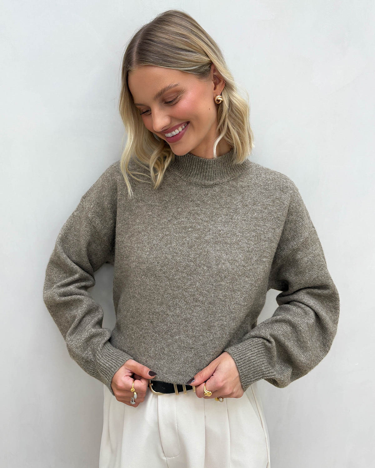 Pieces Pcmalou Morel Ls High Neck Knit Pwp - M - Brun