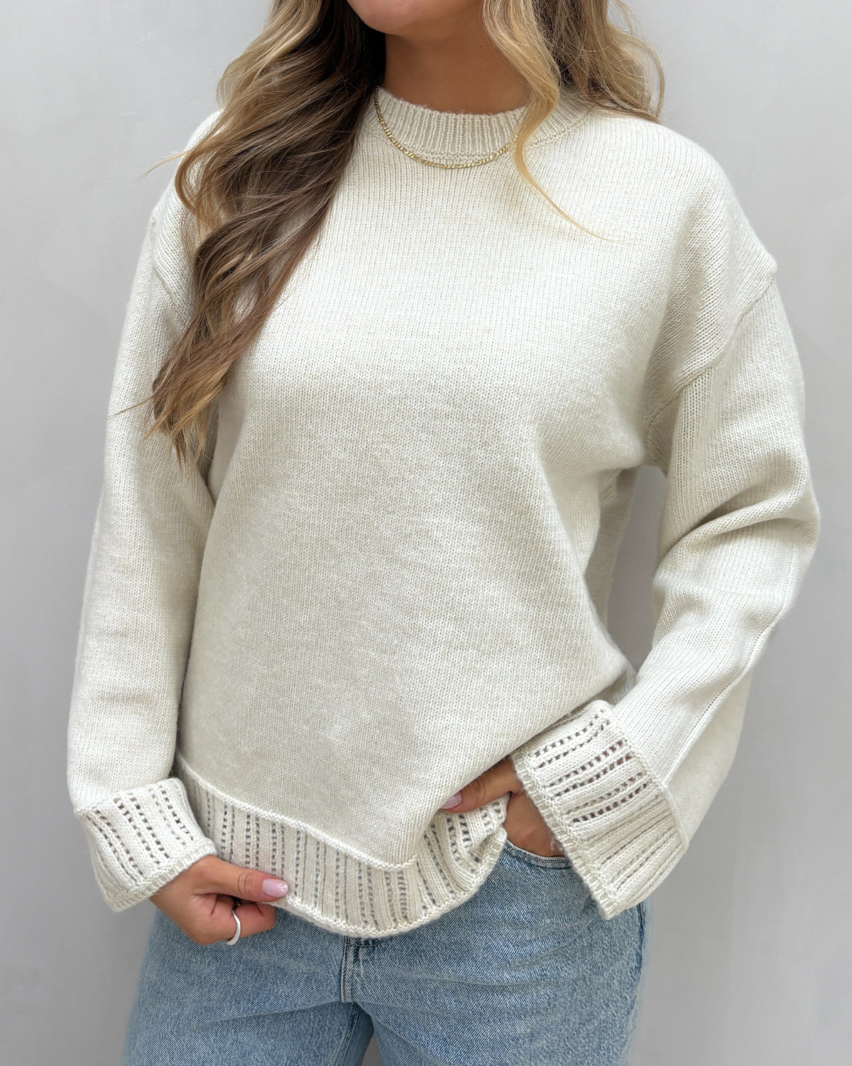 Pieces Pcorly Birch Ls O-Neck Oversize Knit - L - Beige