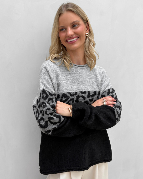 Cool strik med leopard detalje - dame tøj