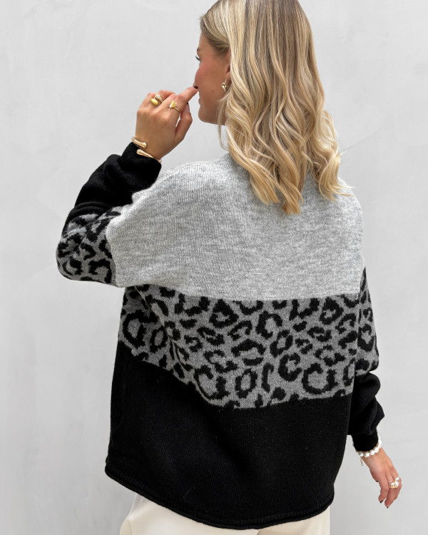 Cool strik med leopard detalje - dame tøj