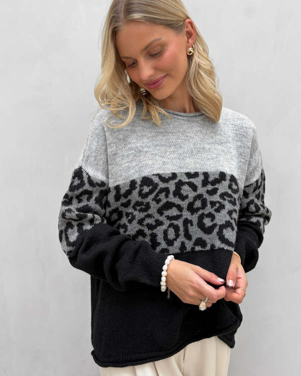 Cool strik med leopard detalje - dame tøj