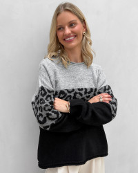 Cool strik med leopard detalje - dame tøj