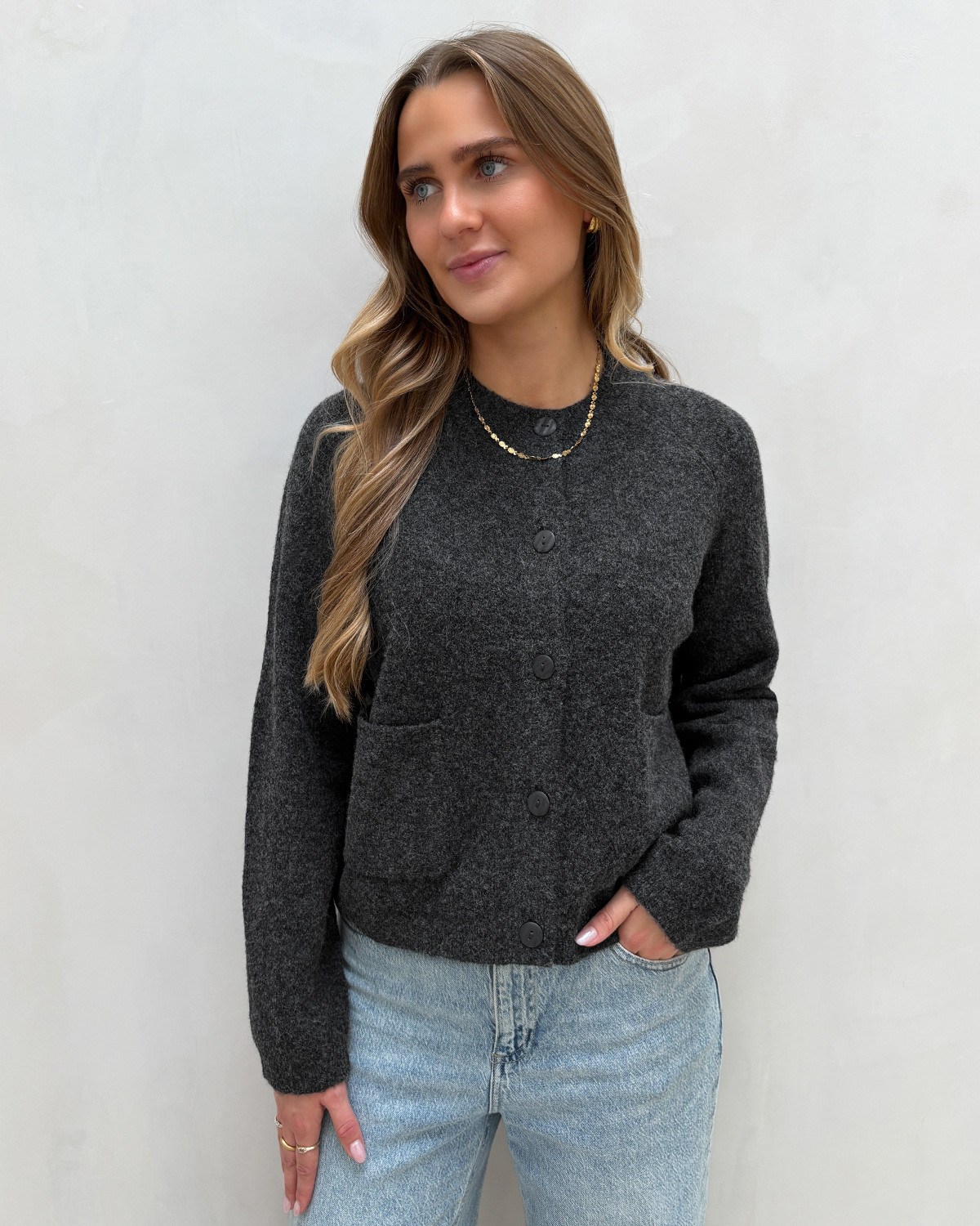 ONLY Onlpiemonte Dark Grey Melange L/S Cardigan Knit - XS - Grå