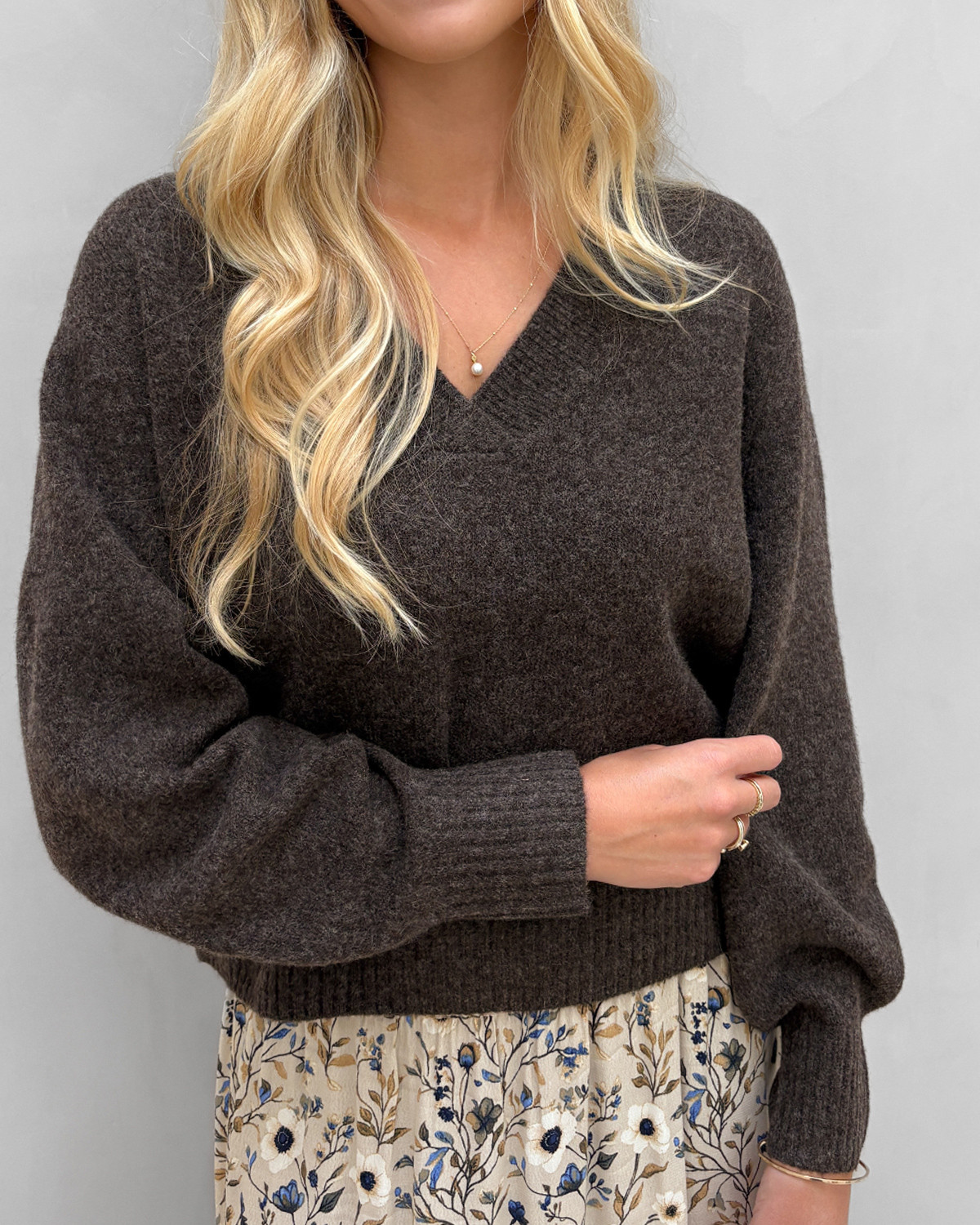 Vero Moda Vmboom Chocolate Torte Melange Ls V-Neck Pullover - XL - Brun