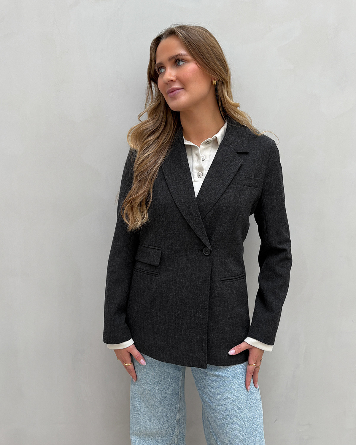 Vero Moda Vmbestie Dark Grey Melange Ls Regular Blazer - 36 - Grå