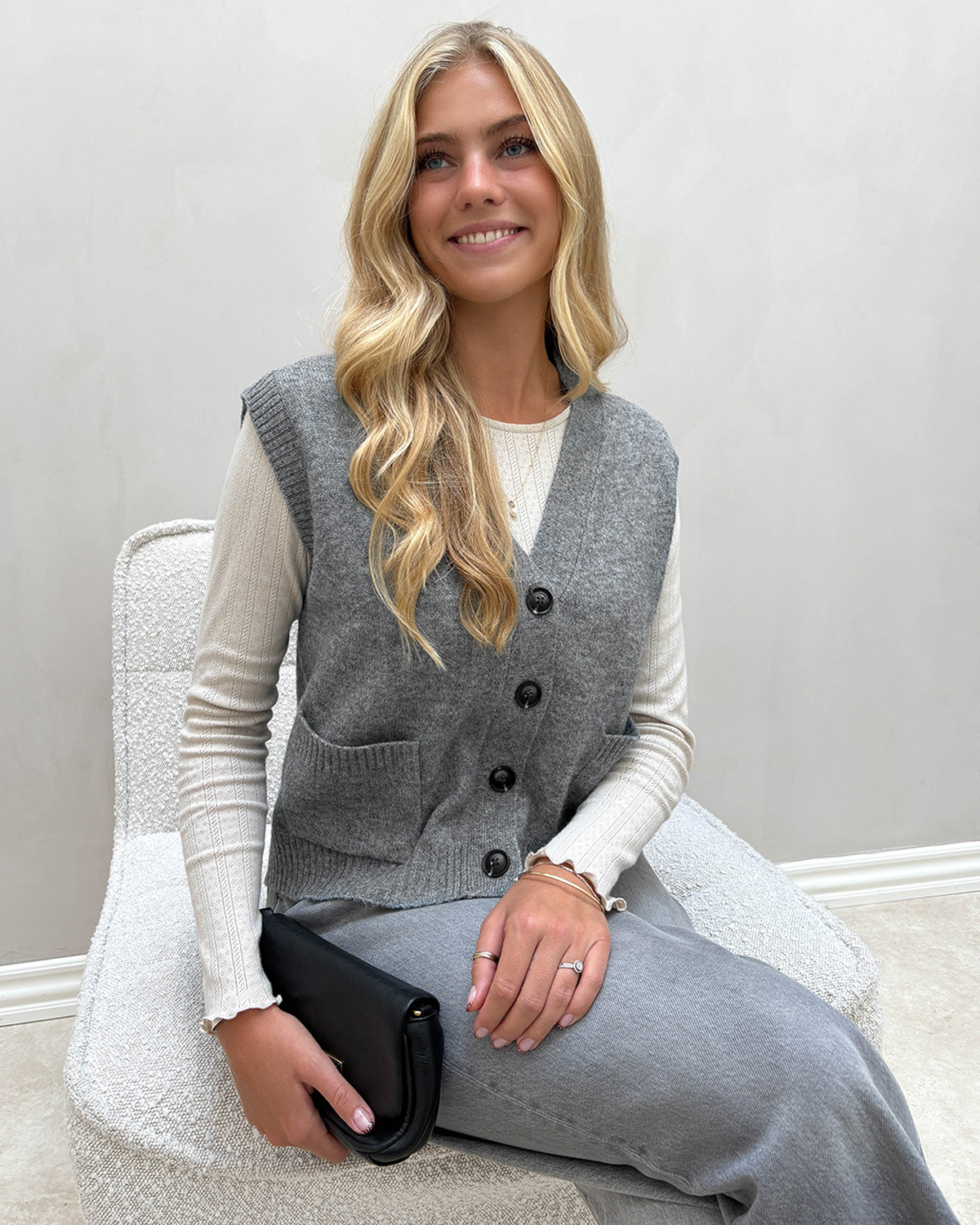 JDY Jdysuper Medium Grey Melange Life S/L V-Neck Vest Knit - M - Grå
