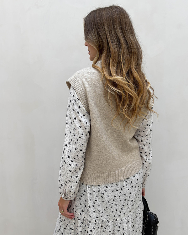 Beige strikvest med knapper - til damer