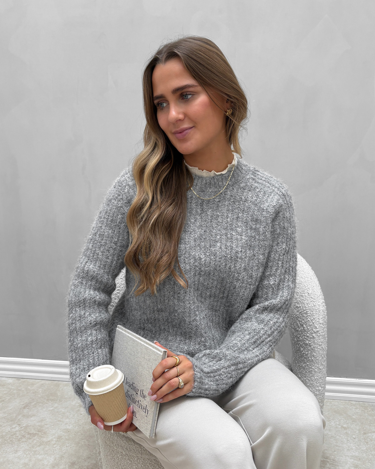 Pieces Pccleo Medium Grey Melange Ls O-Neck Chunky Knit - S - Grå