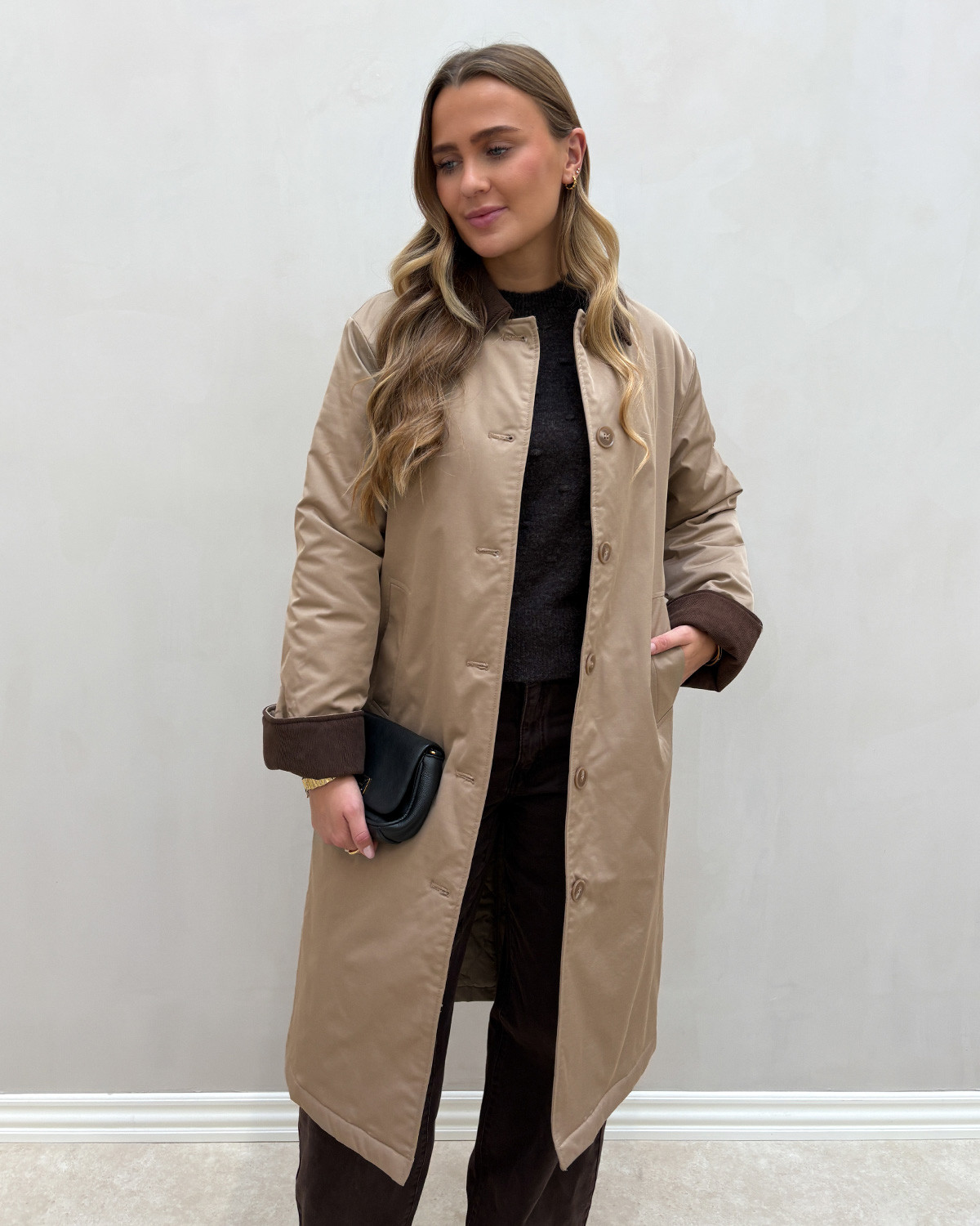 Pieces Pcjorma Greige Hot Fudge Long Corduroy Jacket - S - Brun