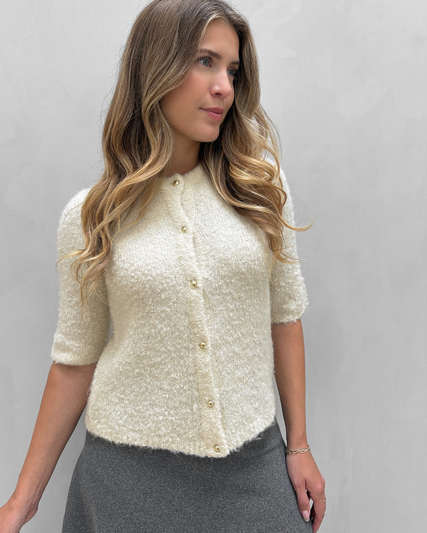 Beige cardigan med korte ærmer til damer