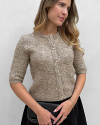 Brun cardigan med korte ærmer til damer