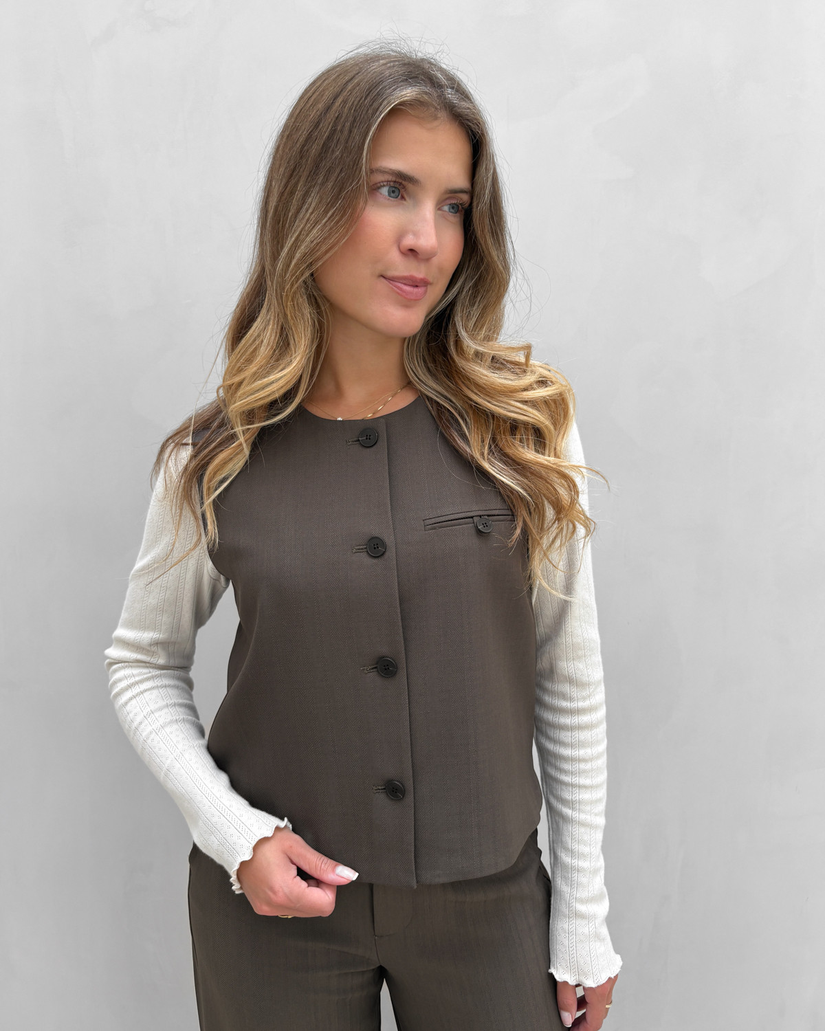 ONLY Onlmateo Mulch Life S/L Stripe Vest - 42 - Brun