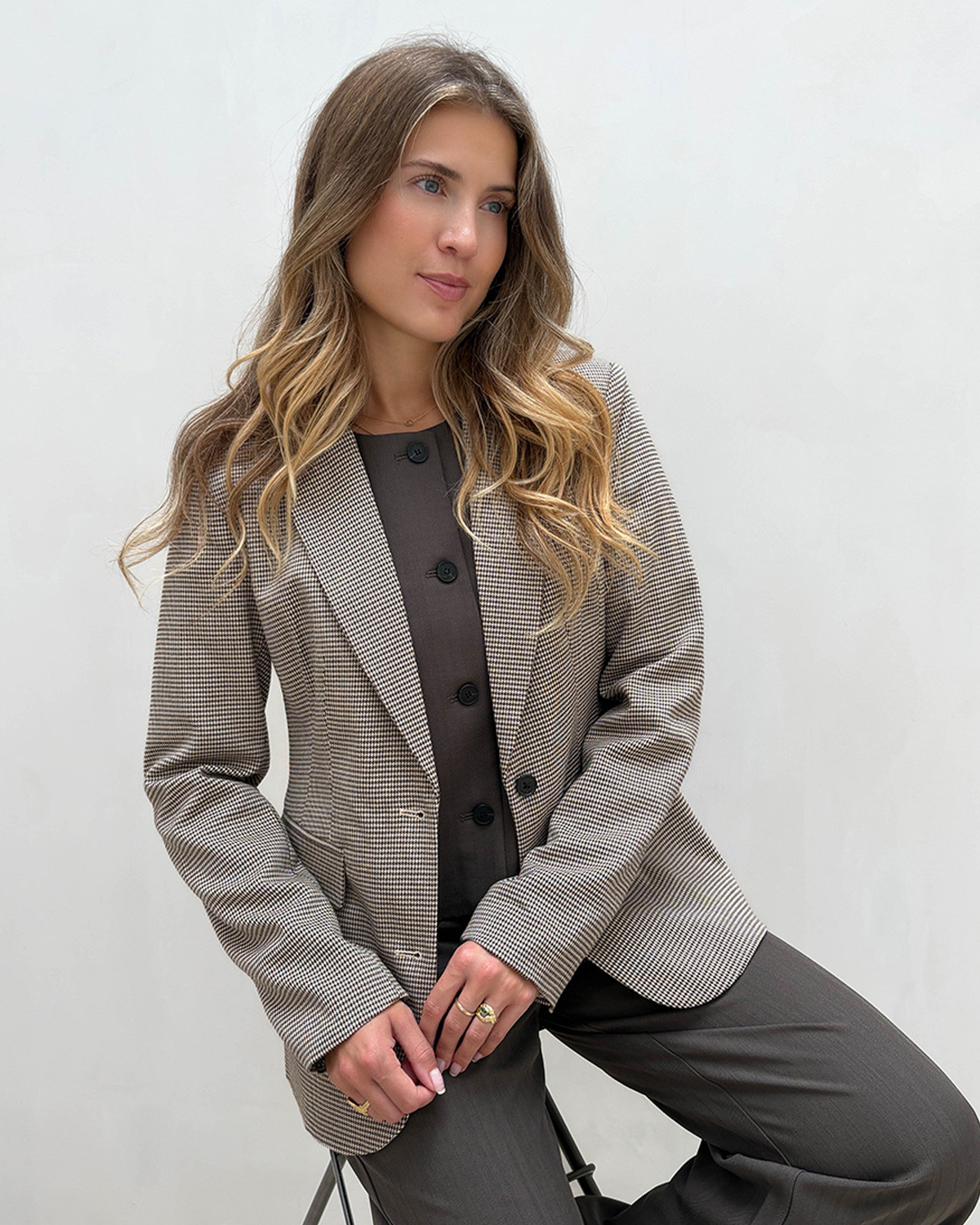 ONLY Onlamour Humus W. Friar Brown Life Ls Fit Check Blazer - 36 - Brun