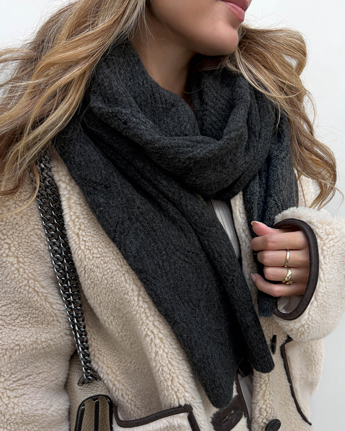 ONLY Onlaurora Dark Grey Melange Structured Knit Scarf - One Size - Grå