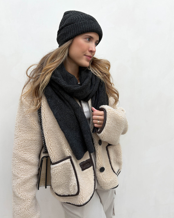 Onlaurora Dark Grey Melange Structured Knit Scarf