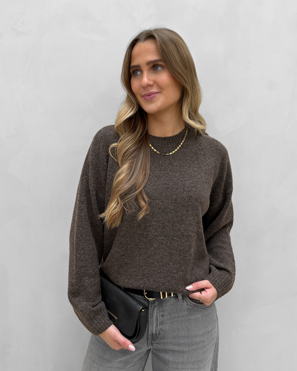 ONLY Onlrene Chocolate Torte Melange Life Ls O-Neck Knit - S - Brun