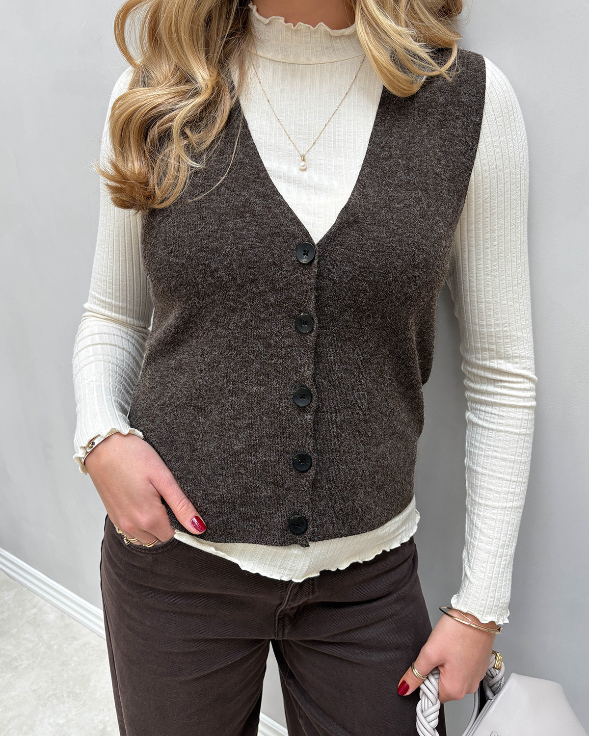 ONLY Onlbillie Chocolate Torte Melange Sl Vest Knit - XS - Brun