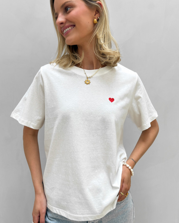 Hvid t-shirt med print til damer