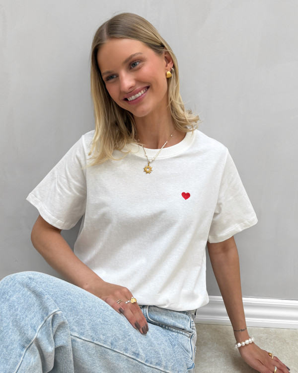 Hvid t-shirt med print til damer