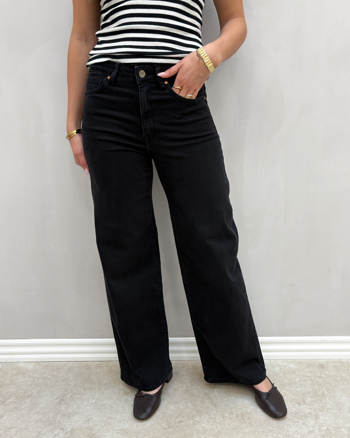 ONLY Onlmadison Washed Black Blush Hw Wide Denim Jeans - XS - Sort
