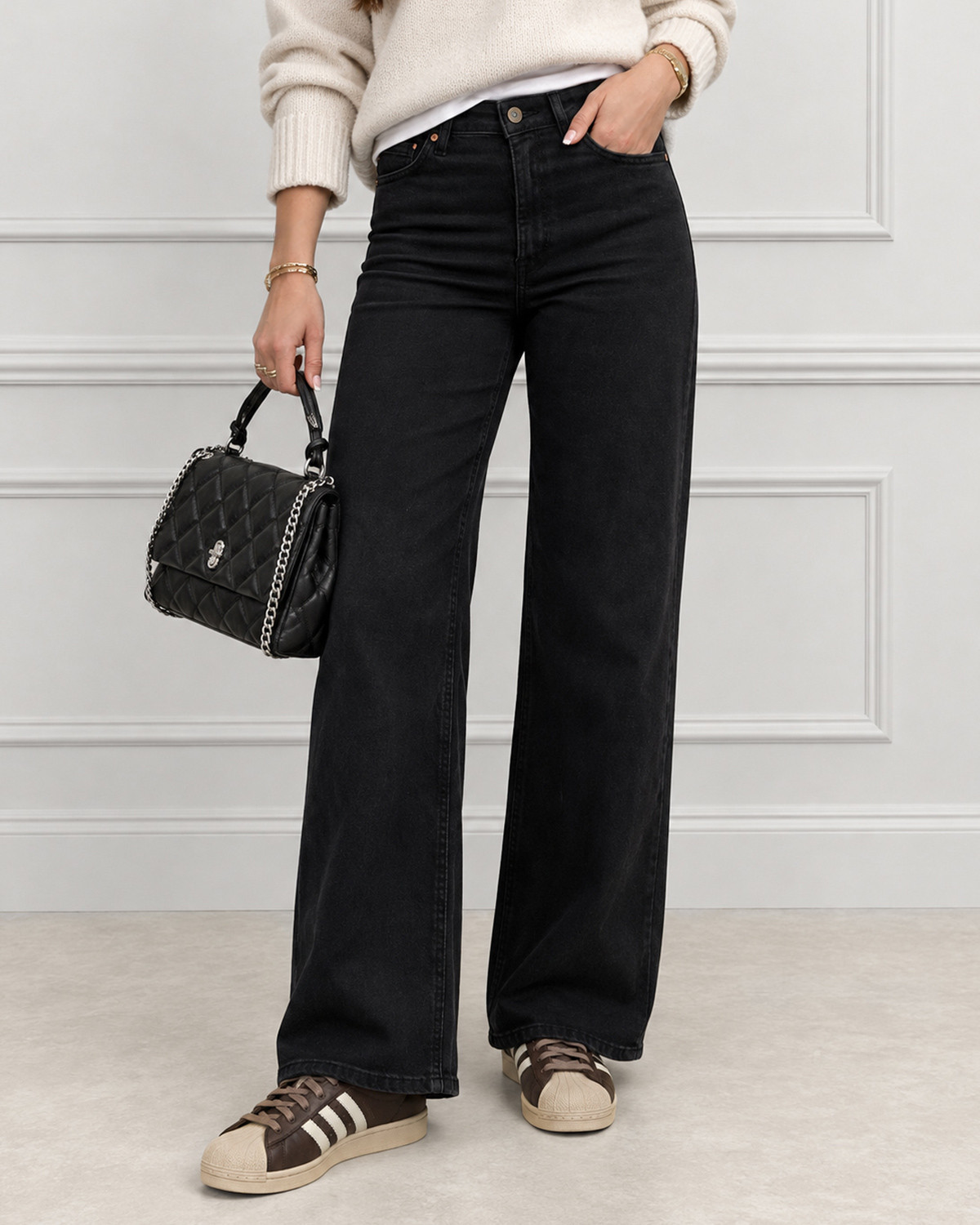 ONLY Onlmadison Washed Black Blush Hw Wide Denim Jeans - Sort - M