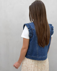 Blå denim vest med perleknapper