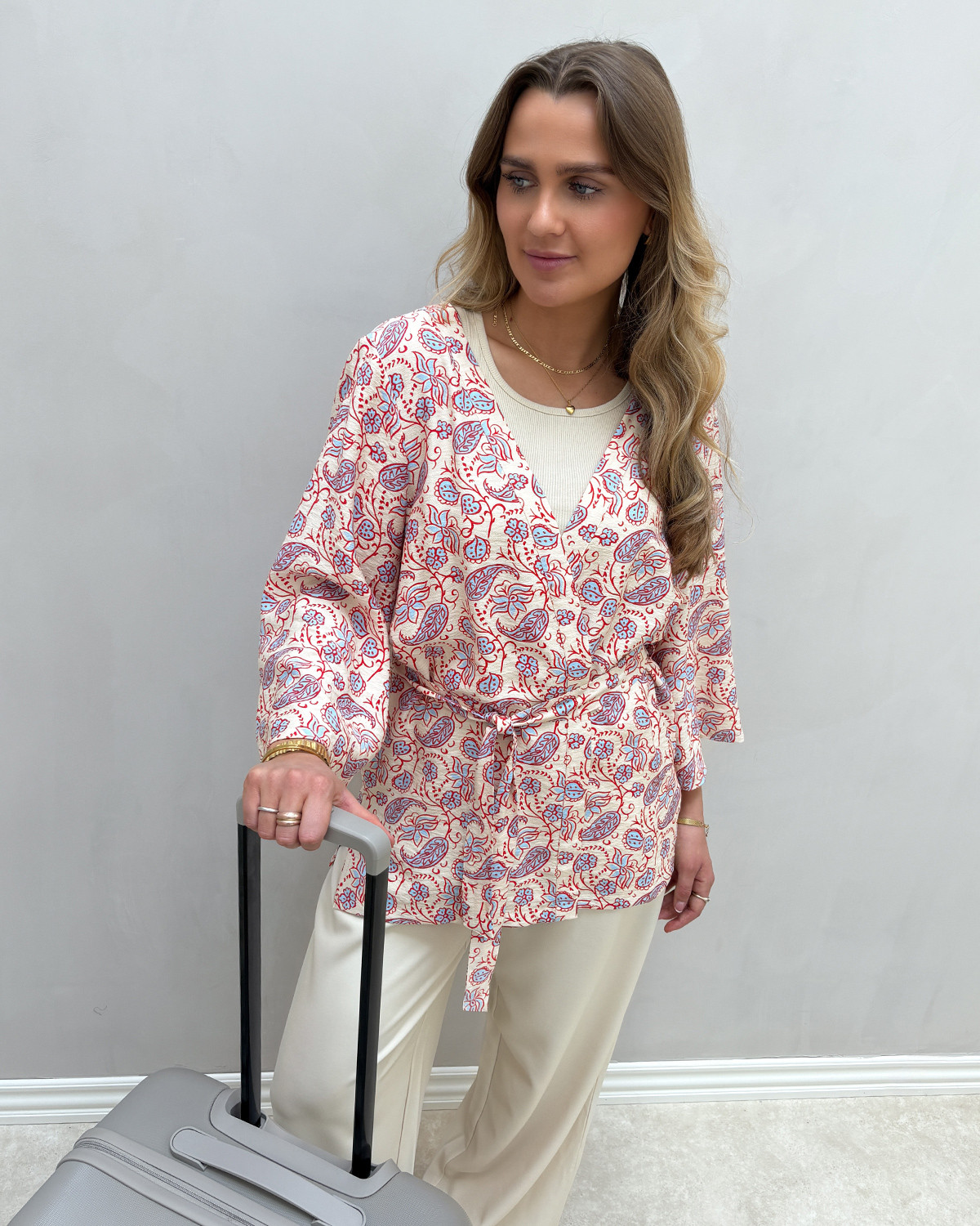 JDY Jdyluna Whitecap Gray Ethnic 7/8 Kimono - S/M - Hvid