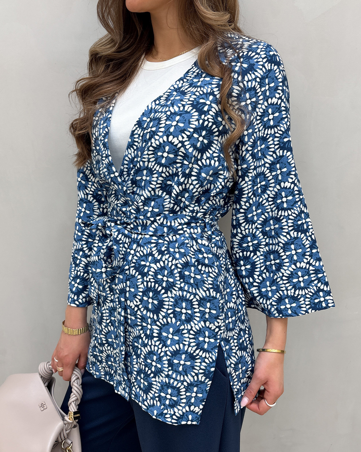 JDY Jdyluna Dark Blue Abstract 7/8 Kimono - S/M - Blå