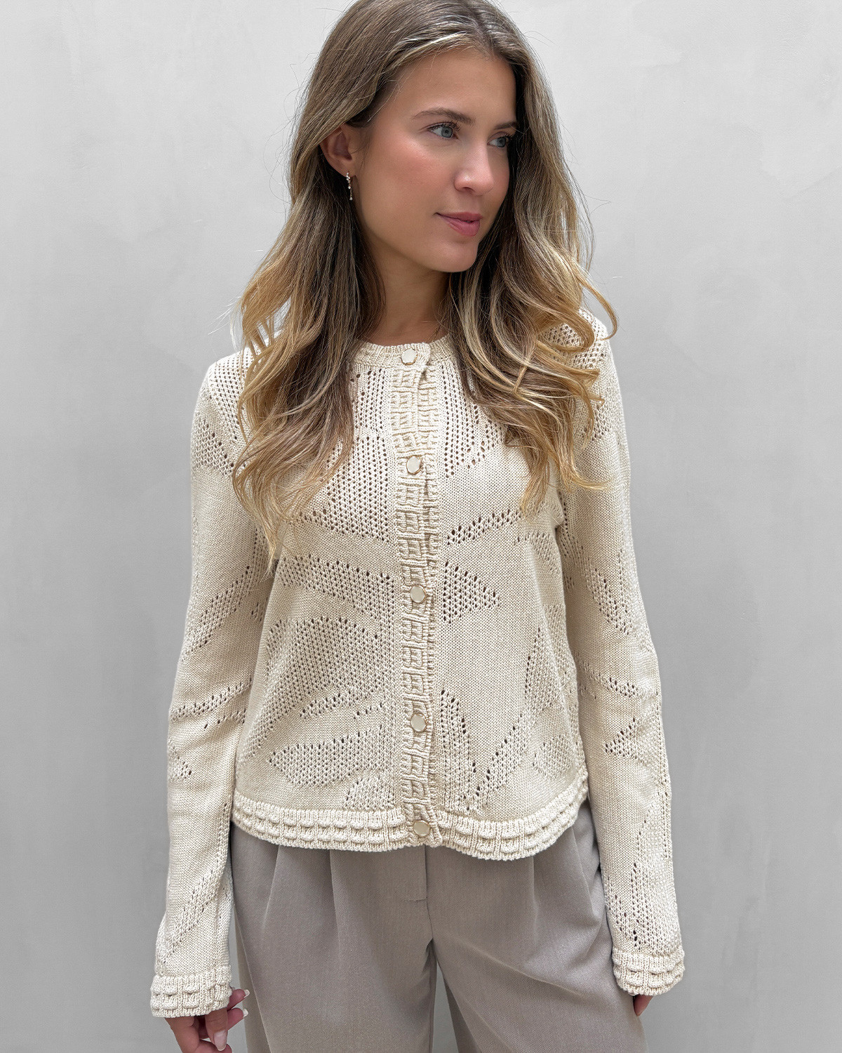VILA Vieileen Birch O-Neck L/S Knit Cardigan - S - Beige