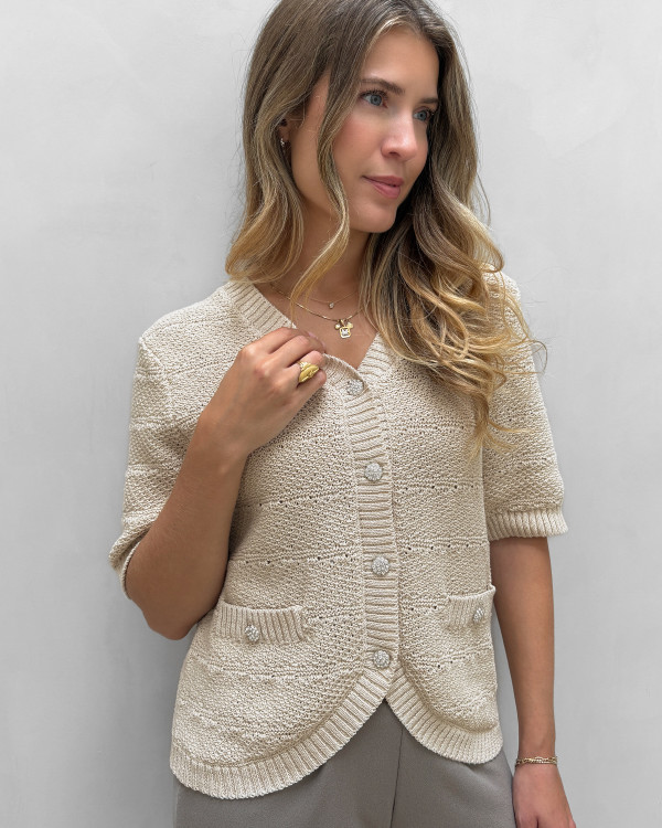 Beige strikcardigan til damer