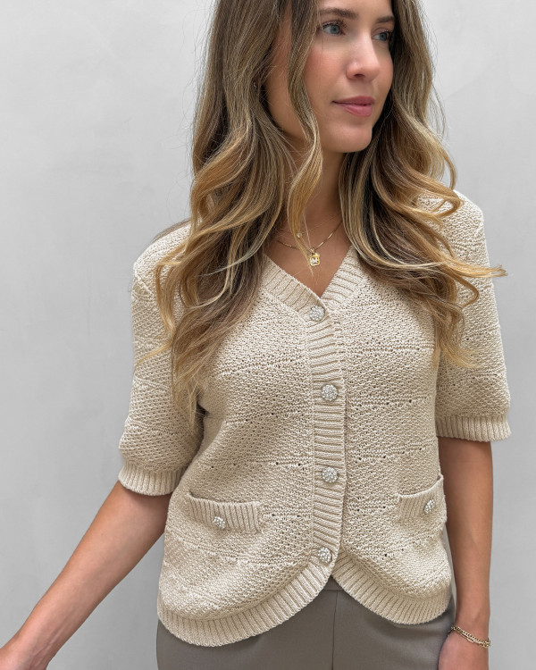 Beige strikcardigan til damer