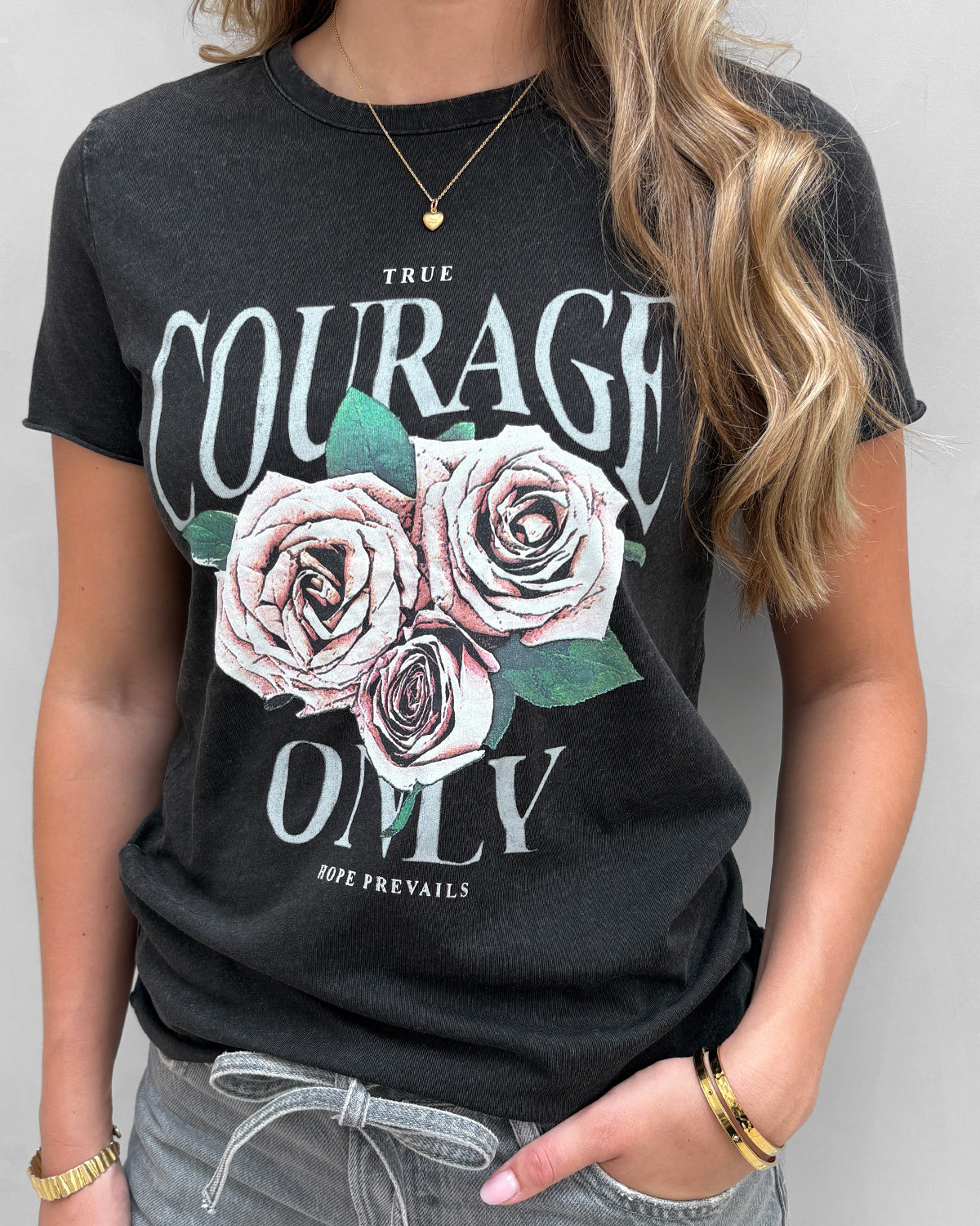 ONLY Onllucy Black Rose Courage Life Reg S/S Top - L - Sort