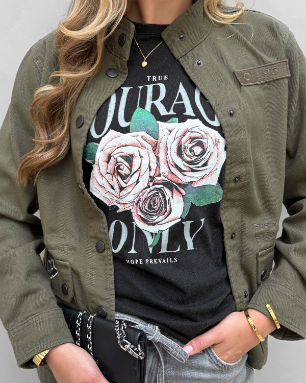 Sort t-shirt med print til damer