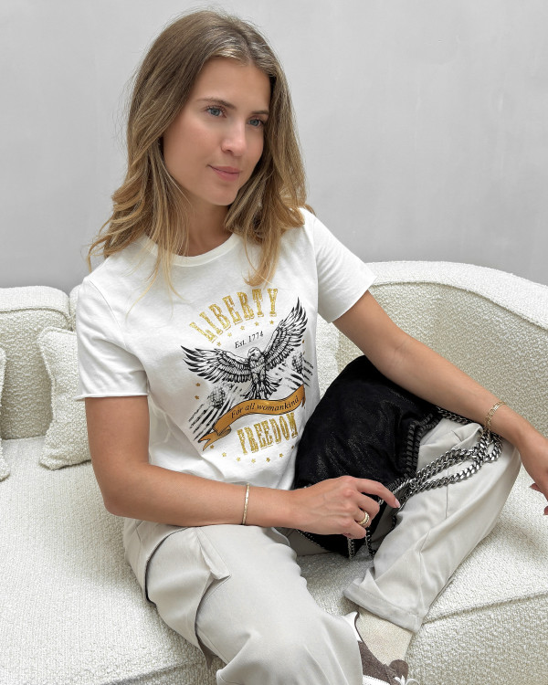 Hvid t-shirt med print til damer