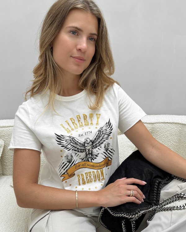 Hvid t-shirt med print til damer