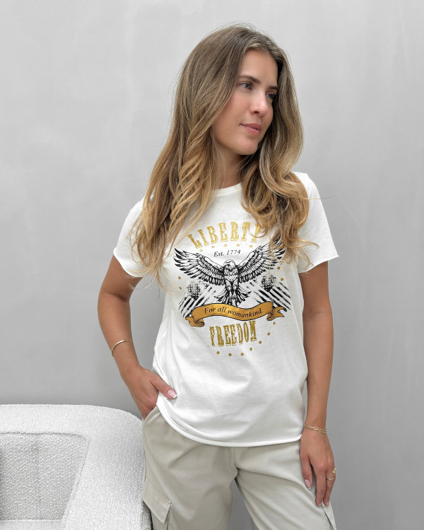 Hvid t-shirt med print til damer
