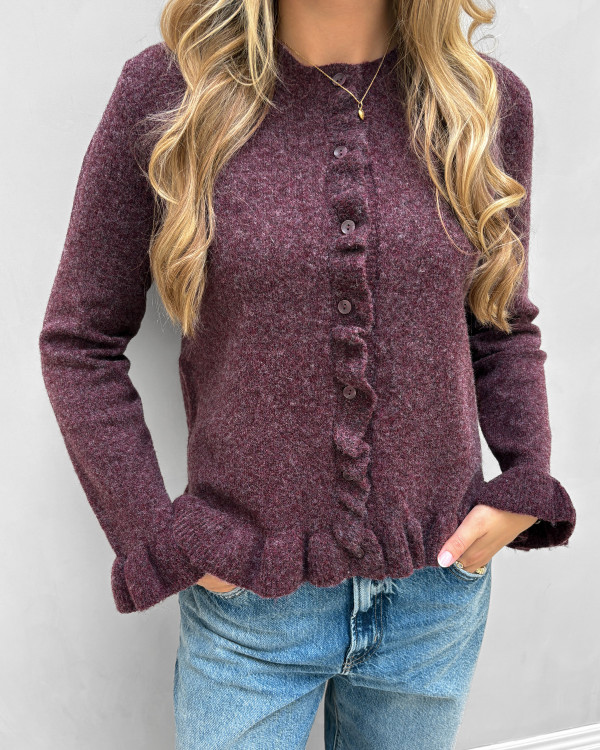 Lilla cardigan med flæsedetalje til damer