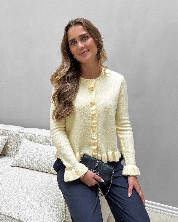 Gul cardigan med flæser til damer