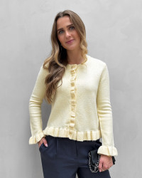 Gul cardigan med flæser til damer