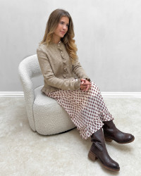 Beige cardigan med flæsedetaljer til damer