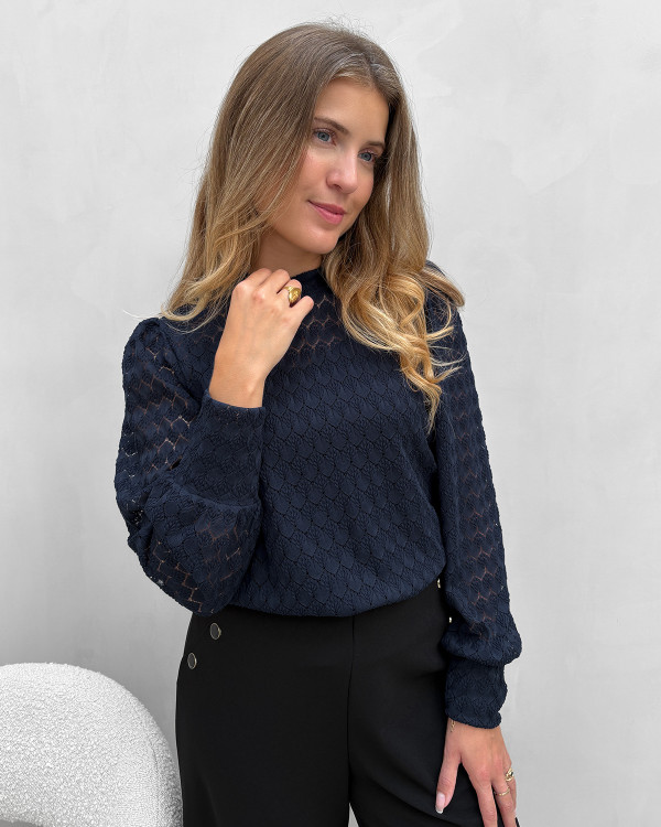 Navy blondebluse til damer