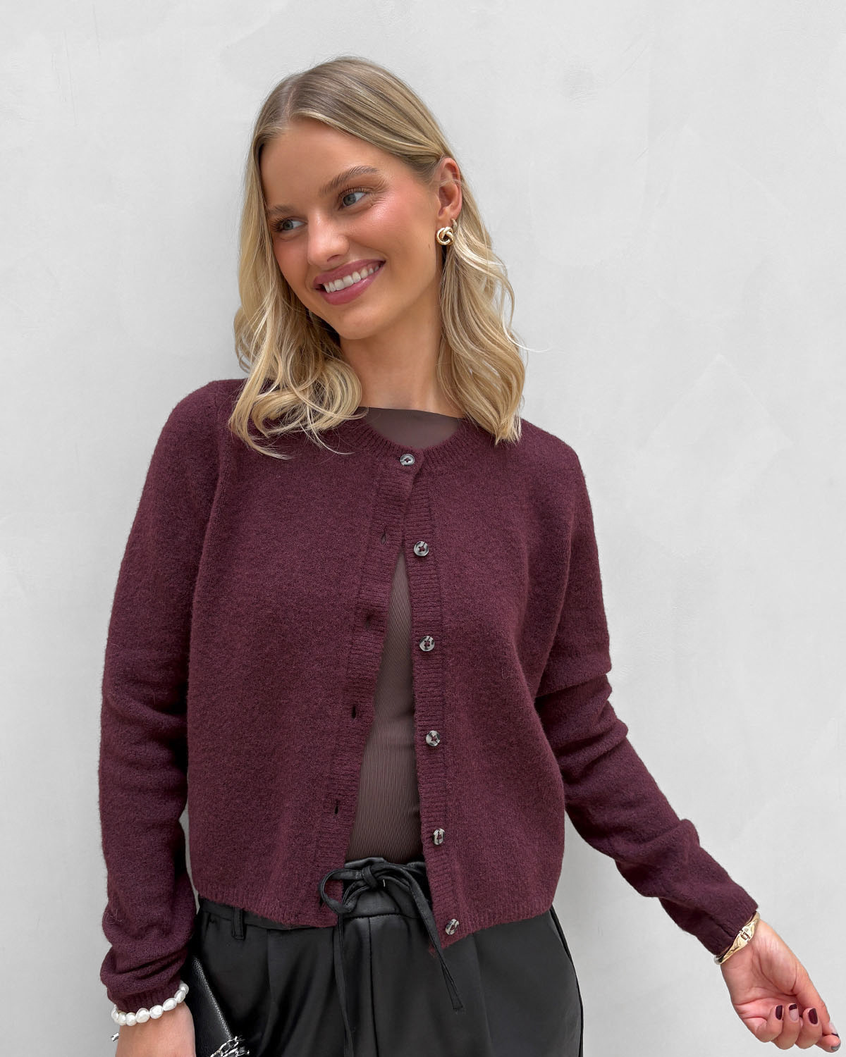 JDY Jdychloe Winetasting Melange Life L/S Cardigan Knit - S - Lilla
