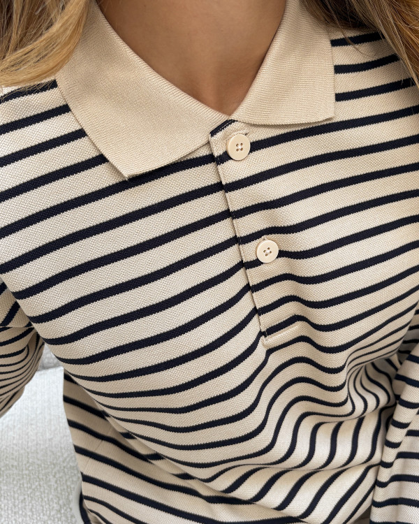 Stribet polo bluse til damer