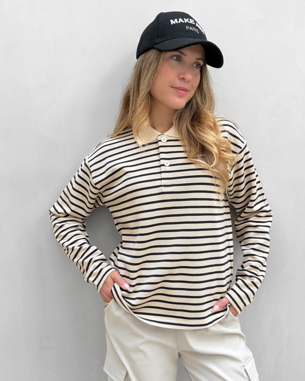 Stribet polo bluse til damer