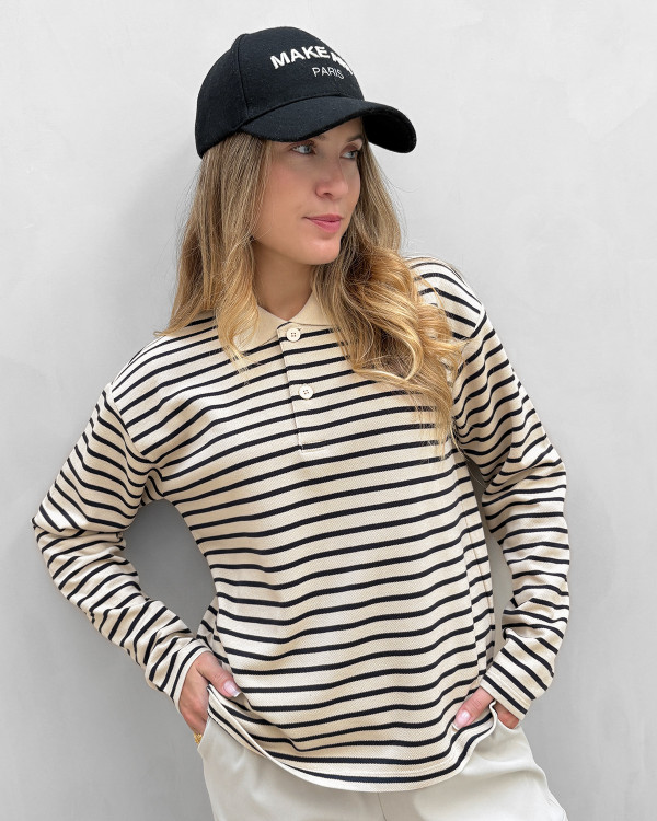 Stribet polo bluse til damer