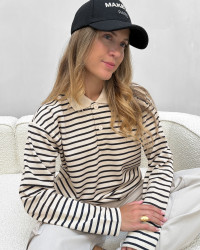 Stribet polo bluse til damer