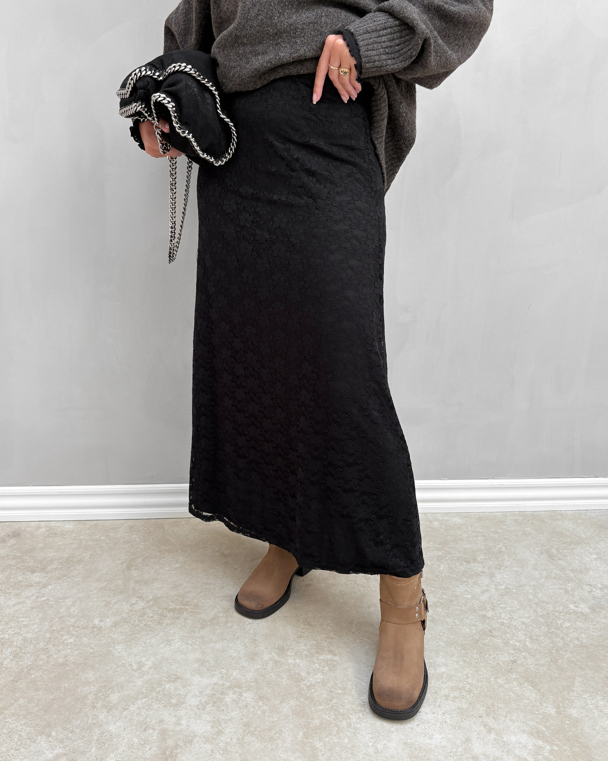 ONLY Onlchigo Black Cali Life Ankle Skirt - S - Sort