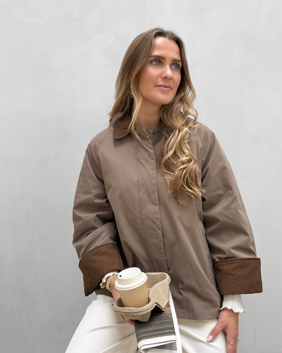 ONLY Onlorchid Walnut Chocolate Brown Mix Cordoroy Parka Coat - XL - Grå
